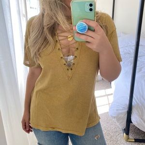 Free People Lace Up T-Shirt